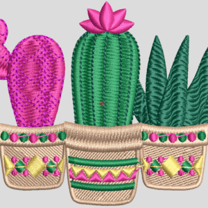 Ponchado de Bordado Profesional - Cactus en Maceta con Flores
